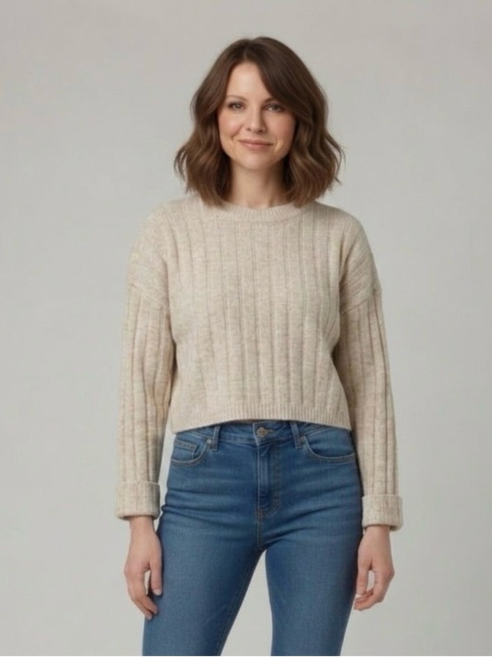 Sincerly Jules Textured Cream Crewneck Sweater